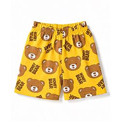Babyhug 100% Cotton Knit Half Sleeves Co Ord T-Shirt & Shorts Night Suit Bear Print - Yellow
