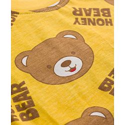Babyhug 100% Cotton Knit Half Sleeves Co Ord T-Shirt & Shorts Night Suit Bear Print - Yellow