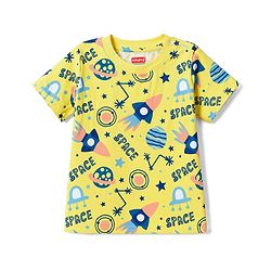 Babyhug 100% Cotton Knit Half Sleeves Co Ord T-Shirt & Shorts Night Suit Space Print - Yellow
