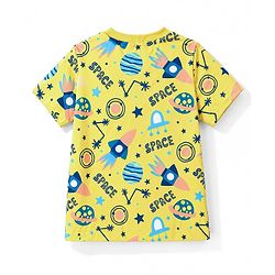 Babyhug 100% Cotton Knit Half Sleeves Co Ord T-Shirt & Shorts Night Suit Space Print - Yellow