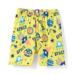Babyhug 100% Cotton Knit Half Sleeves Co Ord T-Shirt & Shorts Night Suit Space Print - Yellow
