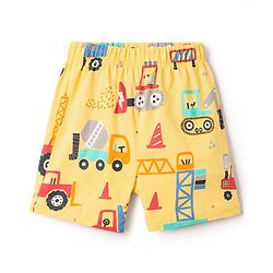 Babyhug Cotton Knit Half Sleeves T-Shirt & Shorts Co-Ord Night Suit With Vehicle Print - Yellow