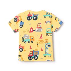 Babyhug Cotton Knit Half Sleeves T-Shirt & Shorts Co-Ord Night Suit With Vehicle Print - Yellow