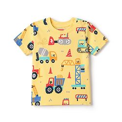 Babyhug Cotton Knit Half Sleeves T-Shirt & Shorts Co-Ord Night Suit With Vehicle Print - Yellow