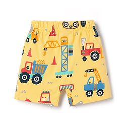 Babyhug Cotton Knit Half Sleeves T-Shirt & Shorts Co-Ord Night Suit With Vehicle Print - Yellow