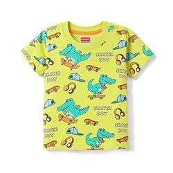 Babyhug Cotton Knit Half Sleeves T-Shirt & Shorts Co-Ord Night Suit With Dino Print - Green