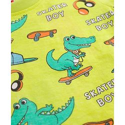 Babyhug Cotton Knit Half Sleeves T-Shirt & Shorts Co-Ord Night Suit With Dino Print - Green