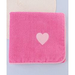 Babyhug Cotton Knit Towel With Hearts Embroidery L 102 x B 51 cm - Pink