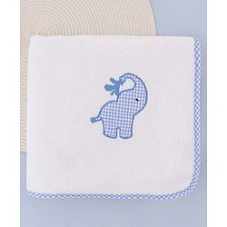 Babyhug Terry Cotton Knit Elephant Embroidered Towel  L 102 x B 51 cm - White
