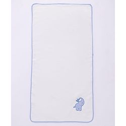Babyhug Terry Cotton Knit Elephant Embroidered Towel  L 102 x B 51 cm - White