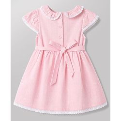 Babyhug 100% Cotton Woven Half Sleeves Frock With Lace Detailing & Headband - Pink