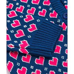 Babyhug Knit Full Sleeves Heart Designed Sweater Set with Cap  - Navy