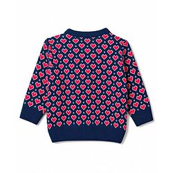 Babyhug Knit Full Sleeves Heart Designed Sweater Set with Cap  - Navy