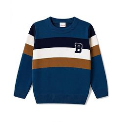 Babyhug Knit Full Sleeves Sweater Set with Colour Block Design - Navy