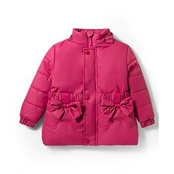 Babyhug Woven Full Sleeves Detachable Hooded Padded Jacket with Bow Applique - Pink