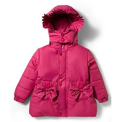 Babyhug Woven Full Sleeves Detachable Hooded Padded Jacket with Bow Applique - Pink