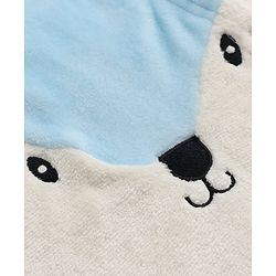 Babyhug Fur Woven Full Sleeves Hooded Footed Winter Wear Rompers With Applique - Light Blue