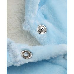 Babyhug Fur Woven Full Sleeves Hooded Footed Winter Wear Rompers With Applique - Light Blue