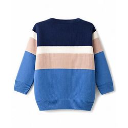 Babyhug Knit Full Sleeves Colour Block Striped Sweater Set - Blue