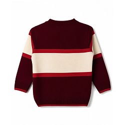 Babyhug Knit Full Sleeves Sweater Set with Colour Block Design - Maroon