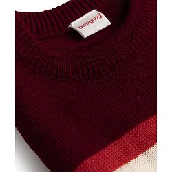 Babyhug Knit Full Sleeves Sweater Set with Colour Block Design - Maroon