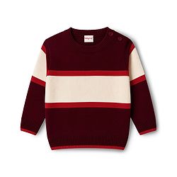 Babyhug Knit Full Sleeves Sweater Set with Colour Block Design - Maroon
