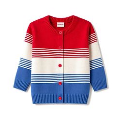Babyhug Knit Full Sleeves Colour Block Striped Sweater Set -Royal Blue