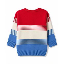 Babyhug Knit Full Sleeves Colour Block Striped Sweater Set -Royal Blue