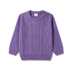 Babyhug Knit Full Sleeves Sweater Set With Cable Knit & Cap - Lavender
