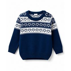 Babyhug Knit Full Sleeves Sweater Set With Hearts Design - Teal Blue