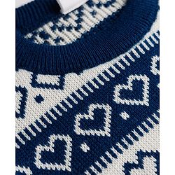 Babyhug Knit Full Sleeves Sweater Set With Hearts Design - Teal Blue