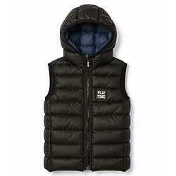 Babyhug Woven Sleeveless Solid Colour Padded Hooded Jacket - Black