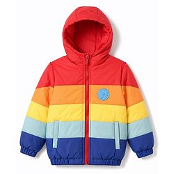 Babyhug Woven Full Sleeves Colour Block Stripes Padded Jacket with Hood - Multicolour