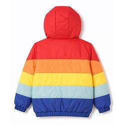 Babyhug Woven Full Sleeves Colour Block Stripes Padded Jacket with Hood - Multicolour