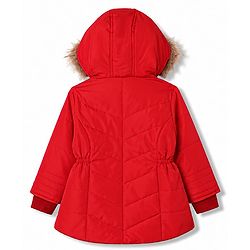 Babyhug Woven Full Sleeves Solid Colour Padded Jacket with Hood - Red