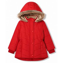 Babyhug Woven Full Sleeves Solid Colour Padded Jacket with Hood - Red