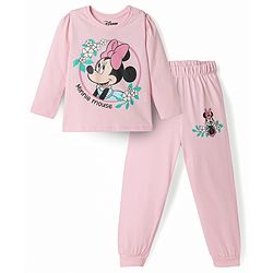 Babyhug Disney Single Jersey Knit Full Sleeves T-Shirt & Pyjama Nightsuit with Minnie Mouse Graphics - Pink