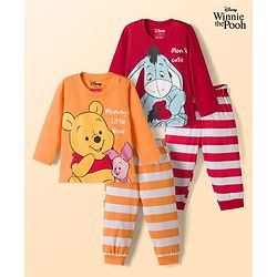 Babyhug Disney Single Jersey Knit Full Sleeves T-Shirt & Pyjama Night Suit with Winnie & Friends Graphics Pack of 2 - Multicolour