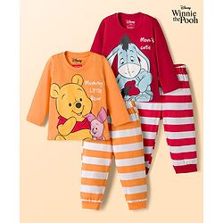 Babyhug Disney Single Jersey Knit Full Sleeves T-Shirt & Pyjama Night Suit with Winnie & Friends Graphics Pack of 2 - Multicolour