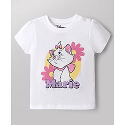 Babyhug Disney Single Jersey Knit Half Sleeves T-Shirt & Shorts Night Suit with Marie Graphics - White & Pink