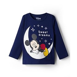 Babyhug Disney 100% Cotton Knit Full Sleeves T-Shirt & Pyjama Night Suit With Micky Mouse Graphics - Navy Blue