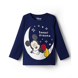 Babyhug Disney 100% Cotton Knit Full Sleeves T-Shirt & Pyjama Night Suit With Micky Mouse Graphics - Navy Blue