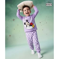 Babyhug Disney Single Jersey Knit Full Sleeves T-Shirt & Pyjama Night Suit With Mickey Mouse Graphics - Lavender