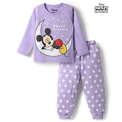 Babyhug Disney Single Jersey Knit Full Sleeves T-Shirt & Pyjama Night Suit With Mickey Mouse Graphics - Lavender