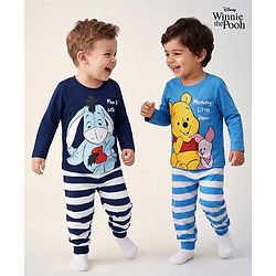 Babyhug Disney Single Jersey Knit Full Sleeves T-Shirt & Pajama Night Suit Winnie & Friends Graphics Pack of 2 - Navy