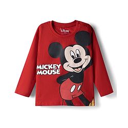 Babyhug Disney 100% Cotton Knit Full Sleeves T-Shirt & Pyjama Night Suit With Mickey Mouse Graphic - Red