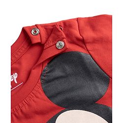 Babyhug Disney 100% Cotton Knit Full Sleeves T-Shirt & Pyjama Night Suit With Mickey Mouse Graphic - Red
