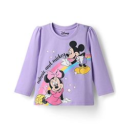 Babyhug Disney 100% Cotton Knit Full Sleeves T-Shirt & Pyjama Night Suit With Minnie & Mickey Mouse Graphic - Lavender
