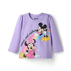 Babyhug Disney 100% Cotton Knit Full Sleeves T-Shirt & Pyjama Night Suit With Minnie & Mickey Mouse Graphic - Lavender