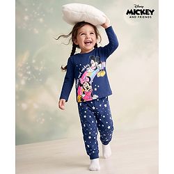 Babyhug Disney Single Jersey Knit Full Sleeves T-Shirt & Pyjama Night Suit with Minnie Mouse Graphics - Navy Blue